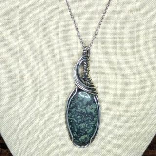 Kambaba Jasper Pendant – Sterling Silver Wire Wrapped Handmade Crystal Necklace | Boho Jewelry | 20" Stainless Steel Chain Included