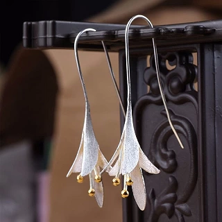 Silver Floral Drop Earrings with Gold Accents