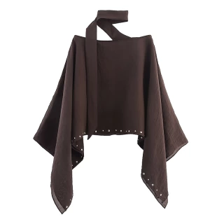  Women's Summer Cloak Jacket 2025 – Loose Cropped Cape Poncho with Rivet Scarf