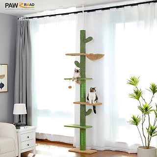 Cactus Cat Tree - Floor to Ceiling 5-Tier Tower with Sisal Posts and Hammock