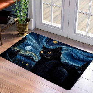 Black Cat Starry Night Art Entrance Mat