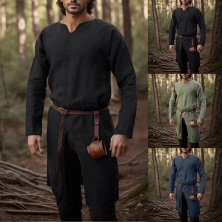 Men’s Medieval Renaissance Linen Tunic Shirt Cosplay Viking Pirate Costume
