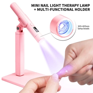 Pink LED UV Nail Lamp Kit – Handheld Gel Nail Light with 360° Rotating Stand, Fast Curing for Gel Polish & Nail Tips