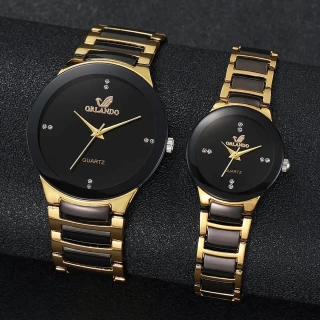 2PCS Couple's Watch Set - Stainless Steel Band Analog Quartz Watches Men and Women