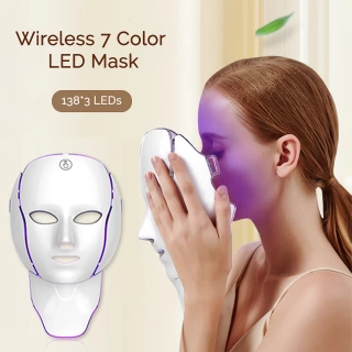 LED Facial Mask with Neck – 7 Color Light Therapy Anti-Aging Skin Rejuvenation Device