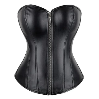 Faux Leather Overbust Corset – Zip Front Bustier Top
