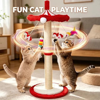 Rotating Cat Scratching Post - Sisal Tower with Interactive Top